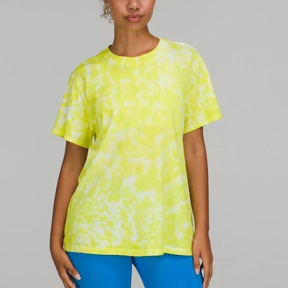 NWT New LULULEMON ALL YOURS TEE Tie Dye Neon Yellow White MAR5 Sz 4 6 - Picture 1 of 6